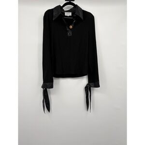 Nanushka Agnes faux leather-trimmed georgette top in black Small